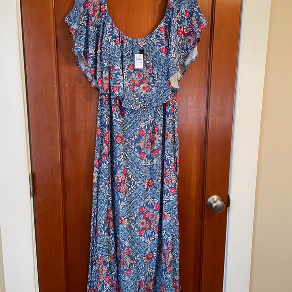 Women’s Cornflower Blue Floral Off the Shoulder Maxi Dress - Picture 1 of 9